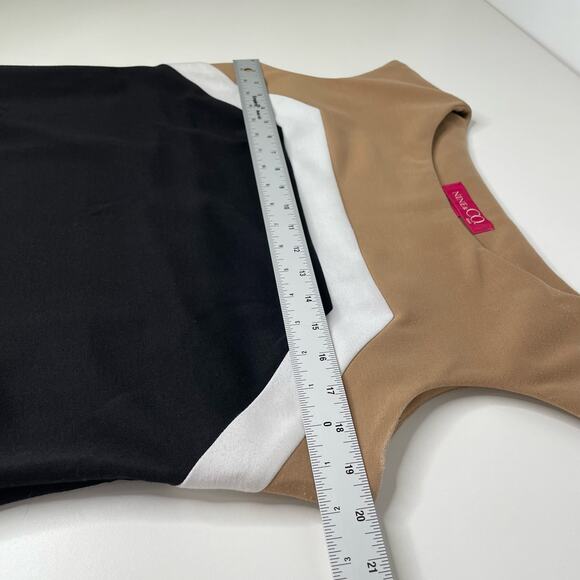 Nine Co Shift Dress Sleeveless Boat Neck Colorblock Brown Black Office Siren 14‎ - Picture 9 of 11